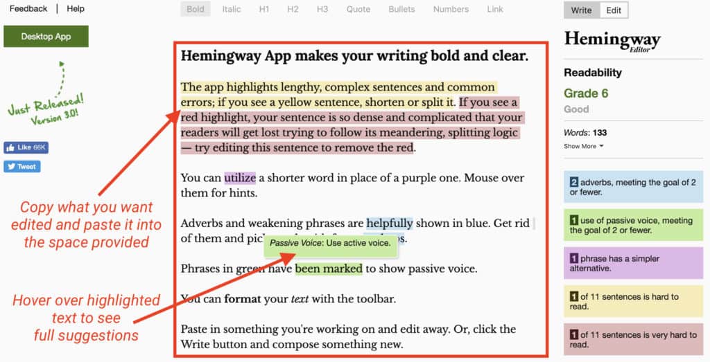 Hemingway App for content editing